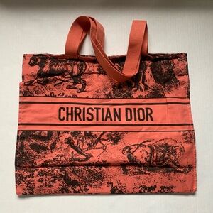 Dior Coral and Black Canvas Tote Bag